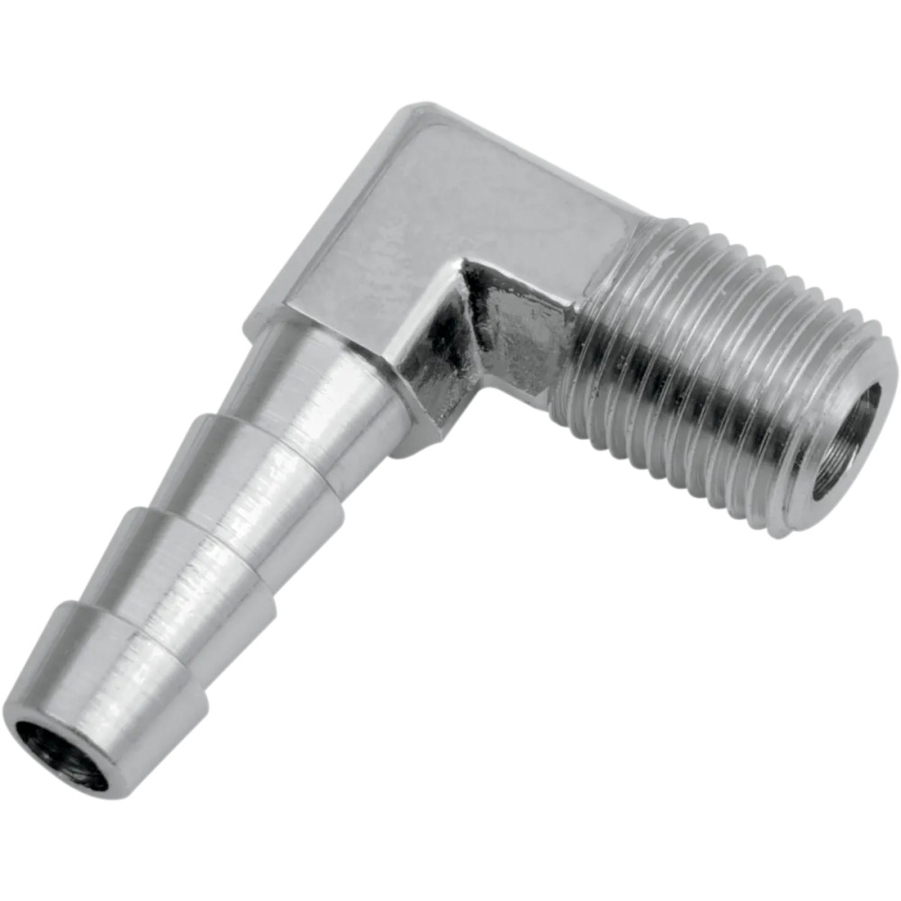 Hose and Tank Fitting — 1/4" hose, 1/8" NPT male, 90° angle, chrome finish