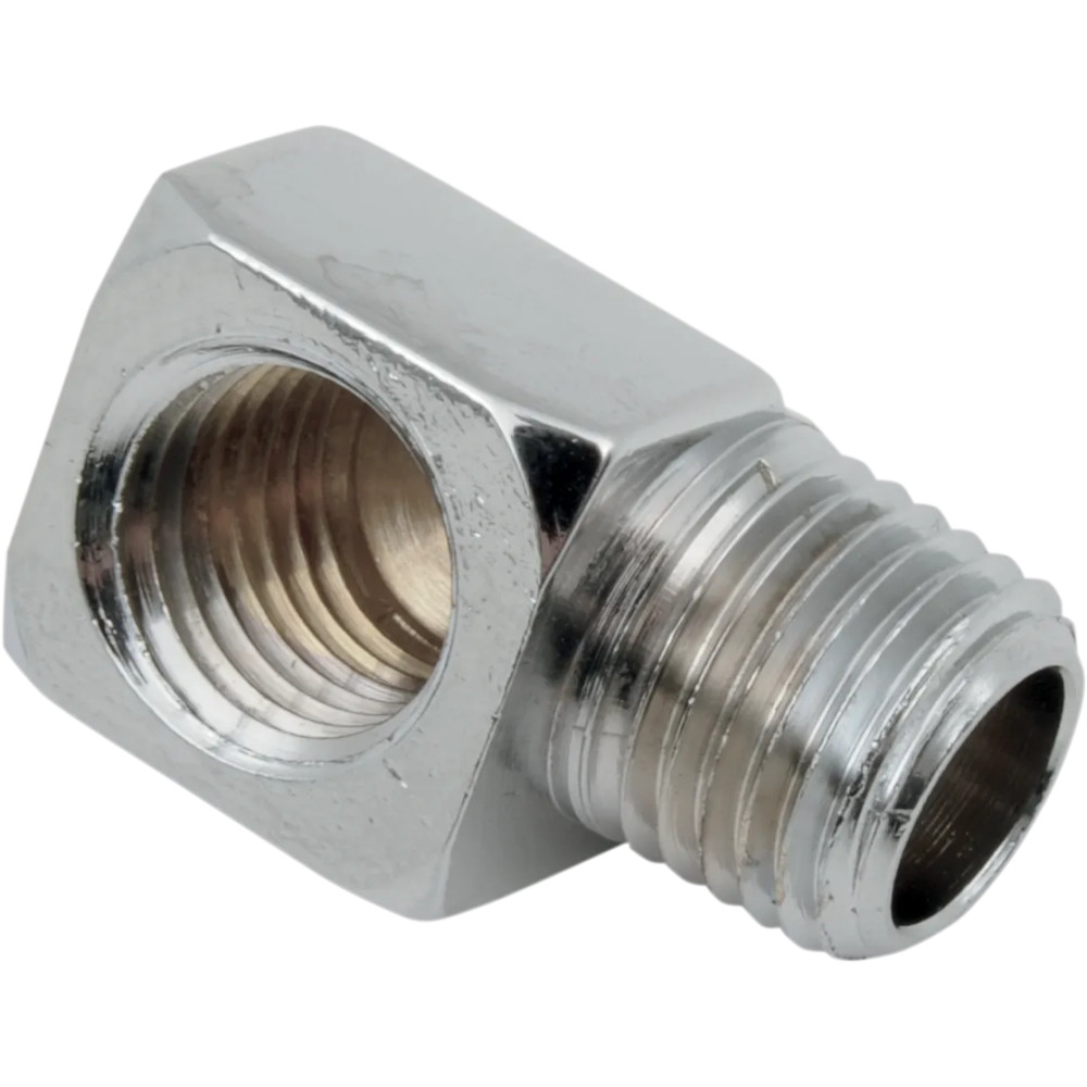 Chrome Motor Case Breather Fitting — 1/4" NPT female, 1/4" NPT male, 90°