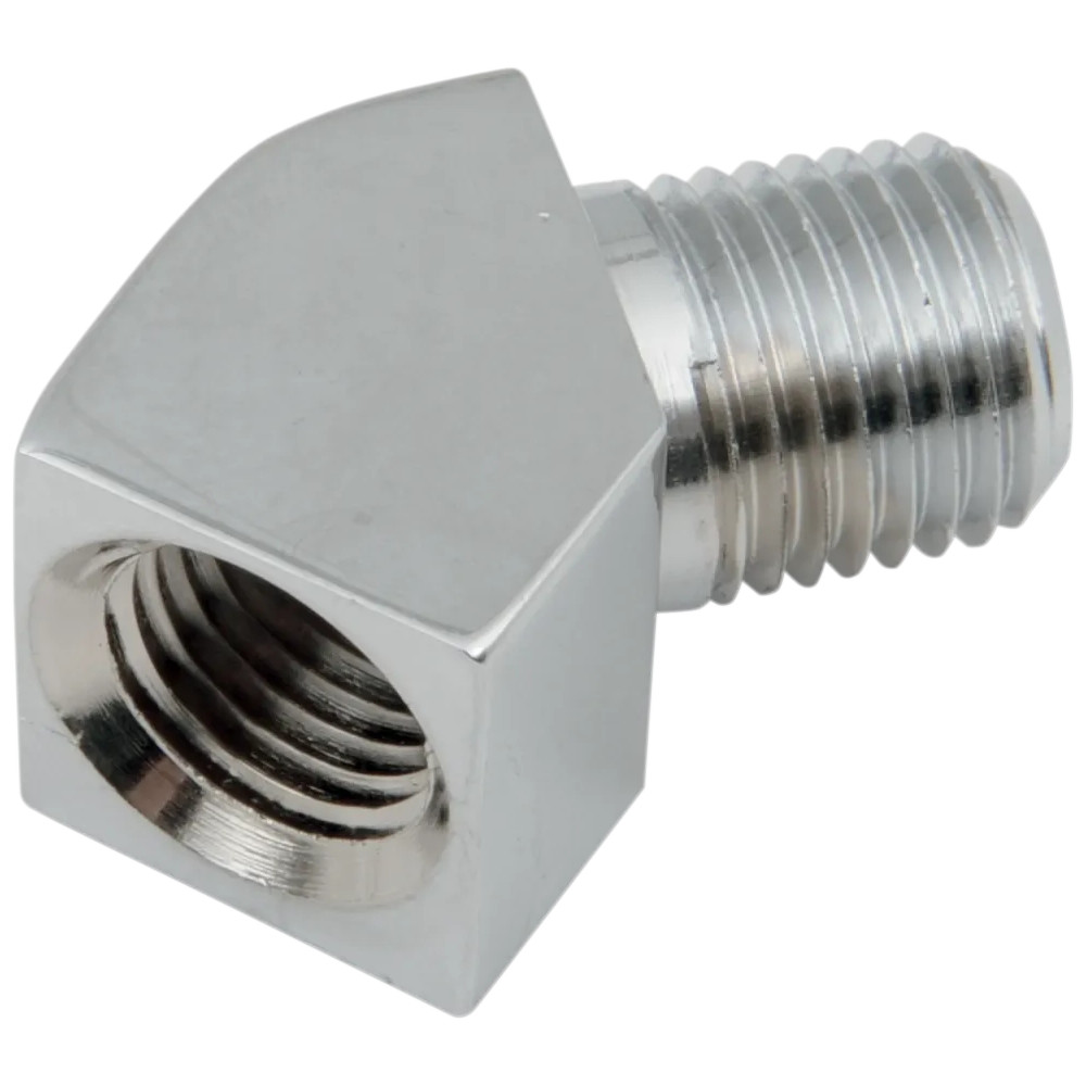 Racor respiradero de cárter cromado — 1/4" NPT hembra/macho, 45°