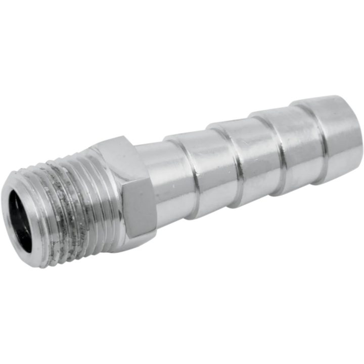 Hose and Tank Fitting — 1/8" NPT male, 5/16" hose, Chrome
