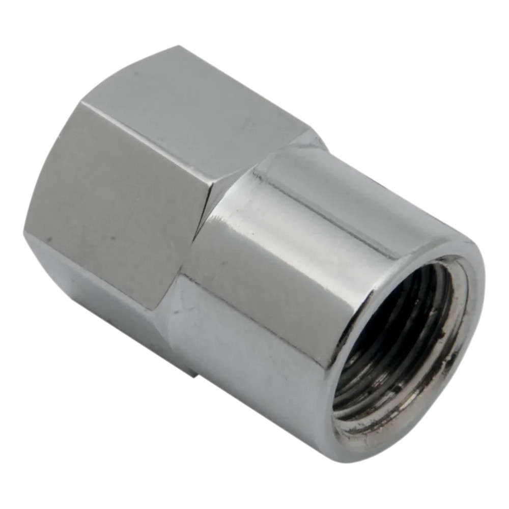 Racor de manguera y depósito — 1/8" NPT macho, 3/8" manguera, depósito de aceite, cromado