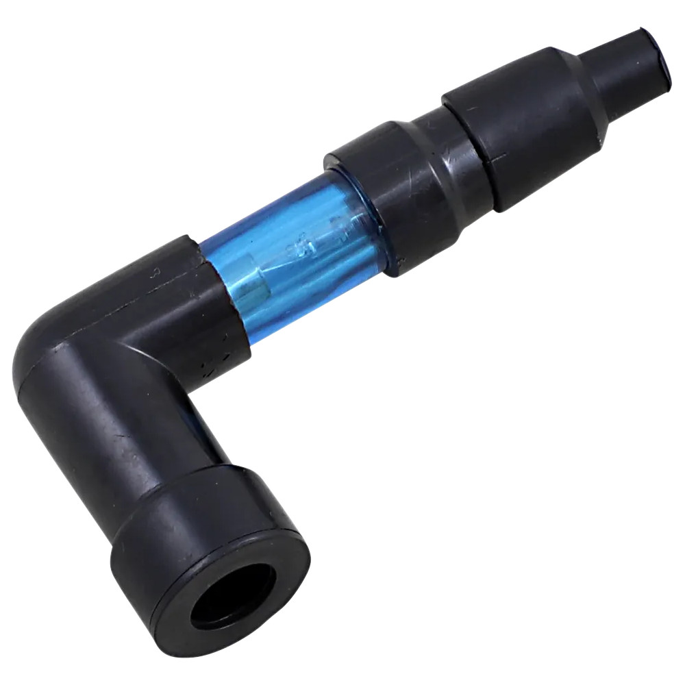 Flashing Spark Plug Cap — 10 mm, 12 mm, 14 mm, threaded stud, 90°, Blue