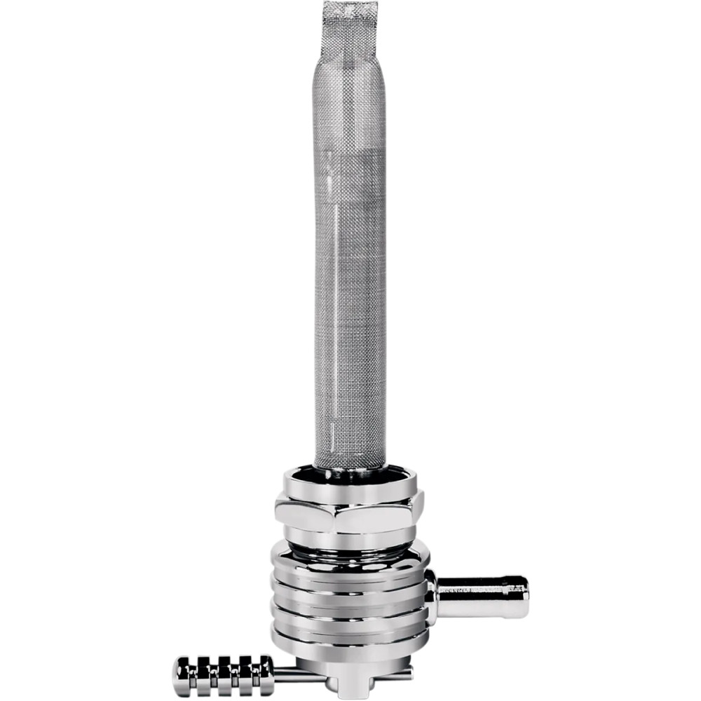 Power-Flo Fuel Valve — 22 mm outlet, 7.9 mm (5/16") hose barb, Chrome