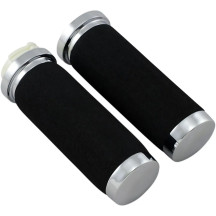 Rubber Grips with Accent Rings and End Caps — 25.4 mm (1") diameter, 12.7 cm (5") length, Black/Chrome