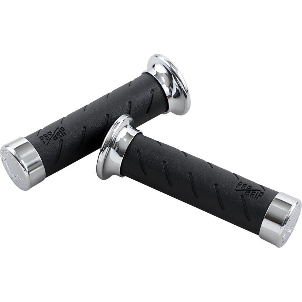 862 Cruiser Grips — 22 mm (7/8") handlebar diameter, 14 cm (5-1/2") length, Black, Chrome