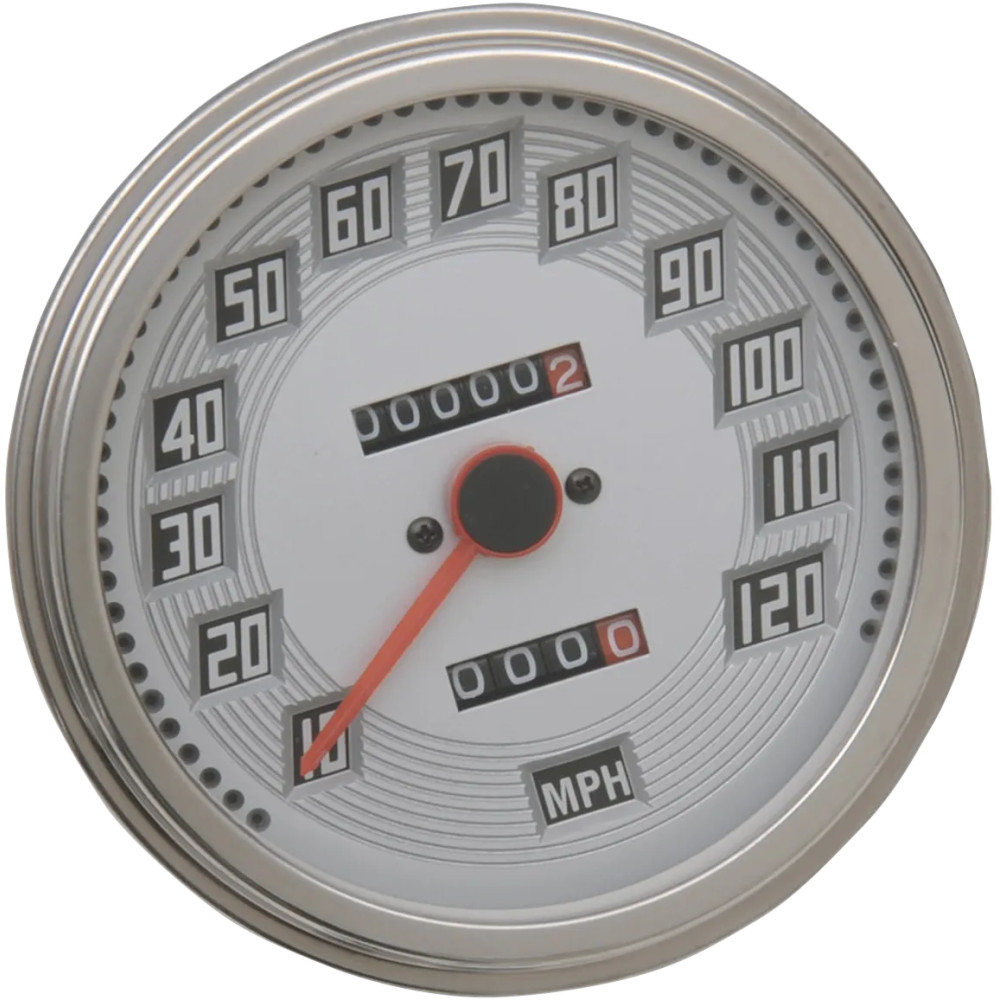 5" FL-Style 2240:60 Speedometer — 12 mm thread, polished housing, white face