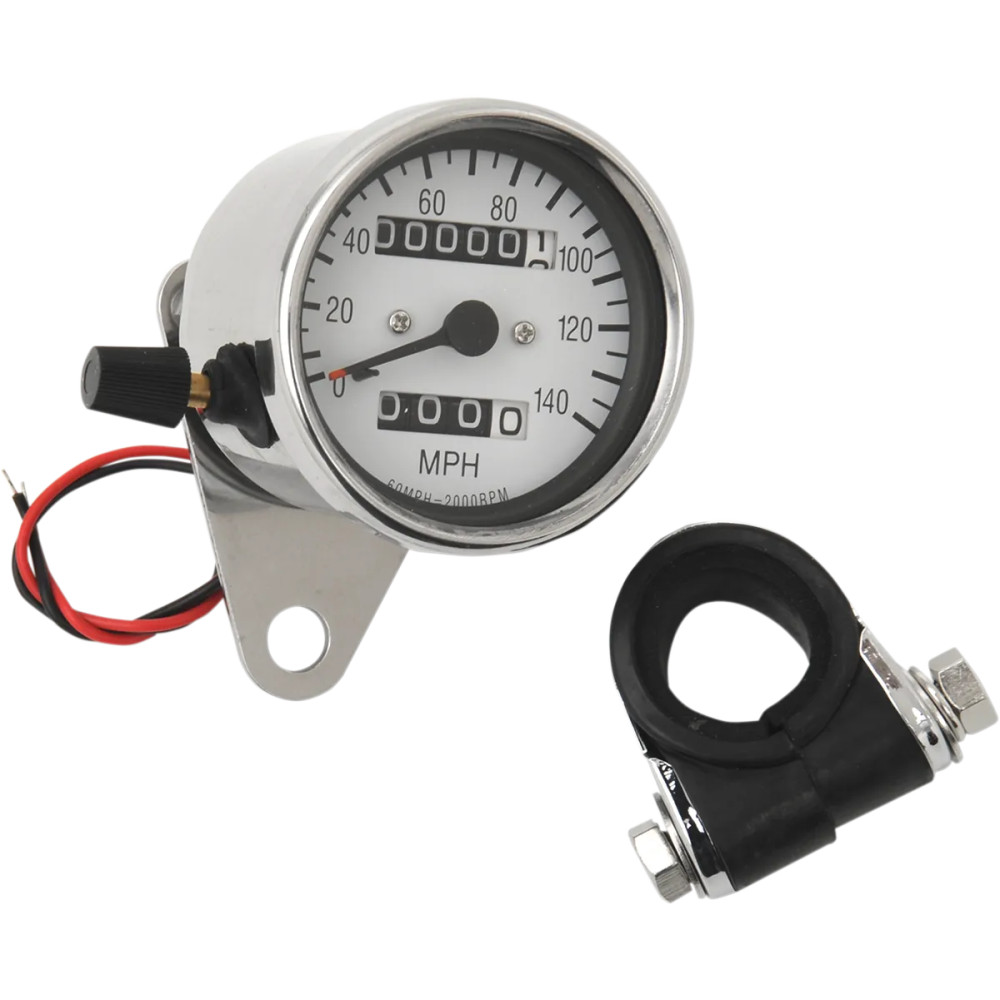 2.4" Mini Mechanical Speedometer — 61 mm, 12V, 12 mm cable, white face