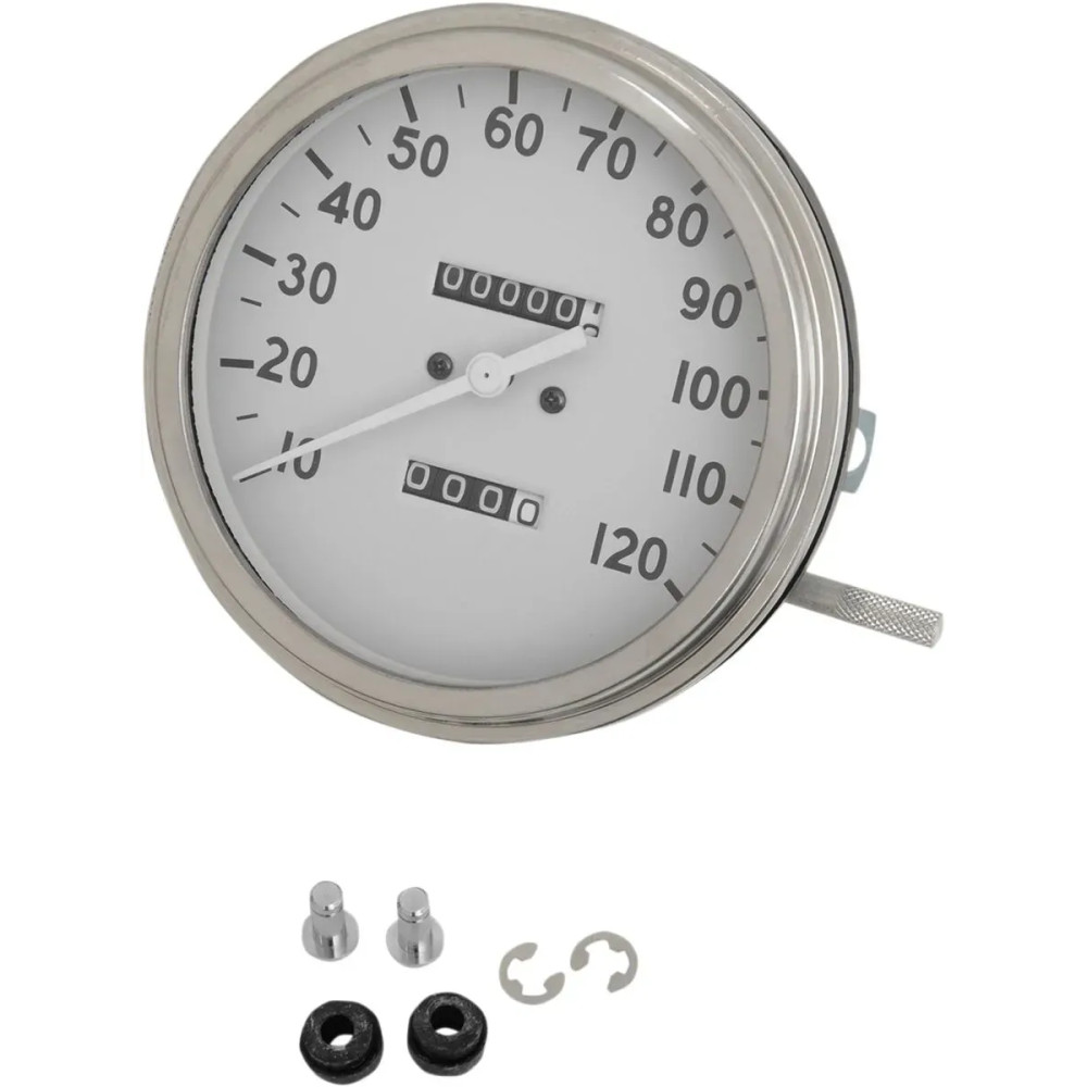 5" FL-Style 1:1 Speedometer — 5", '36-'40 fit, White face, Polished housing