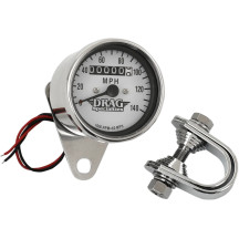 Mini Speedometer — 61 mm, Chrome housing, White face