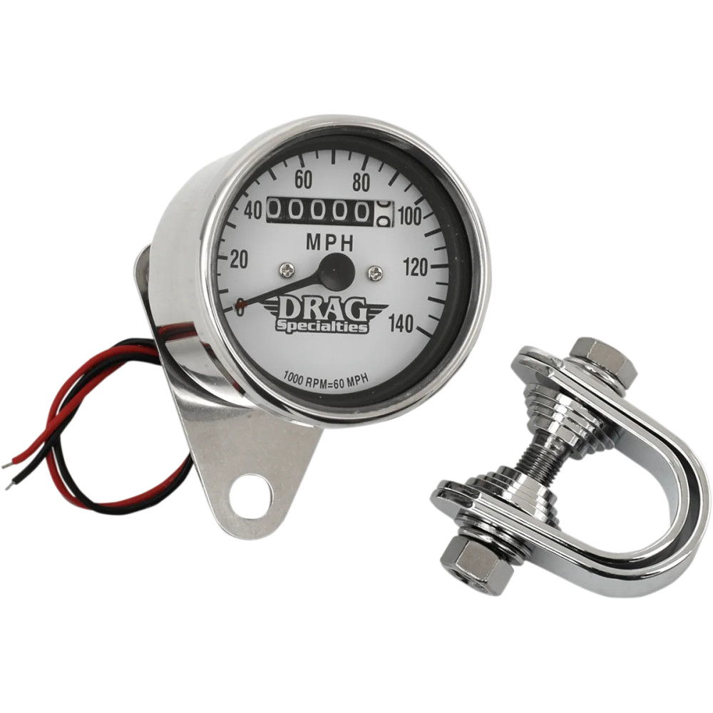 Mini Speedometer — 61 mm, Chrome housing, White face