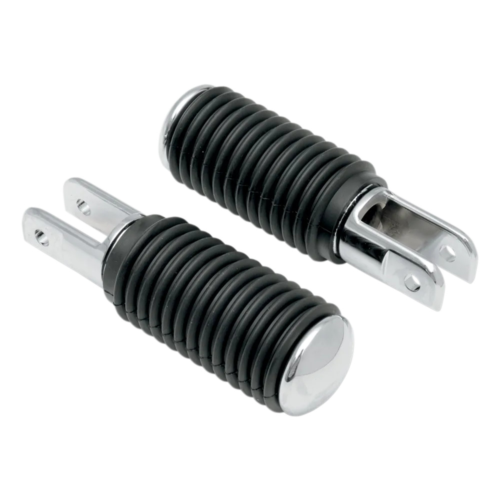 Chrome Foot Pegs with Rubber Sleeves — Small, Female mount, Pair, Chrome
