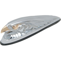 Eagle Head Front Fender Ornament — 1-1/2 in (38.1 mm), front mount, chrome housing, gold lens