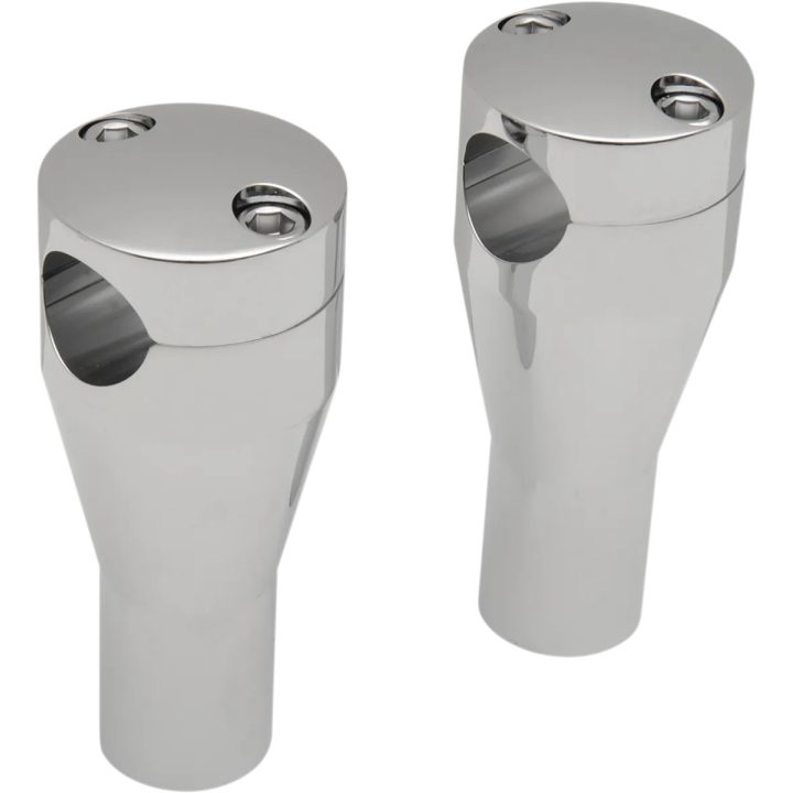 Tomas para elevador de manillar — 10 cm (4") de elevación, 25.4 mm (1") de sujeción, rosca 1/2-20, cromo