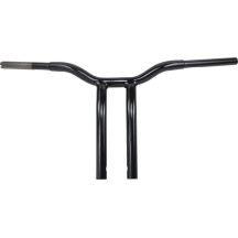 Manillar Kage Fighter con risers curvados soldados — 76 cm ancho, 35,5 cm altura, 3-1/2" risers, 32 mm diámetro, Negro brillo