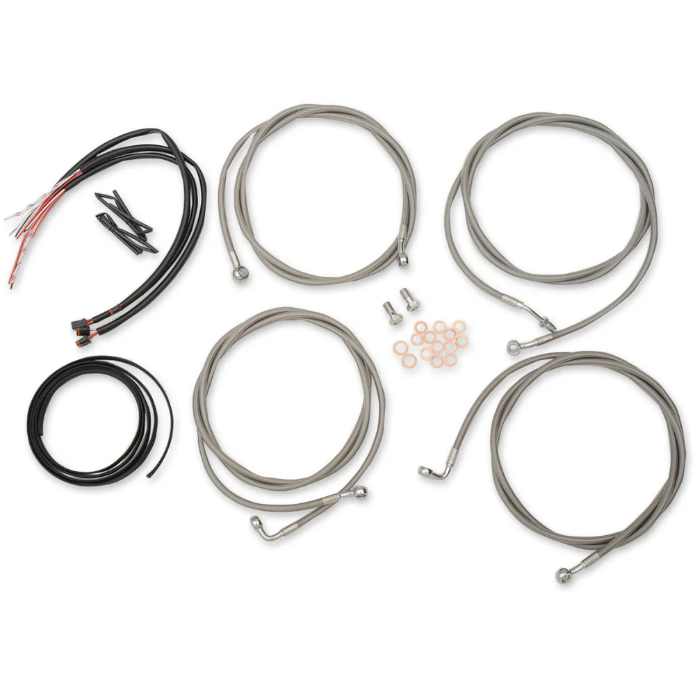 Complete Stainless Braided Handlebar Cable/Brake Line Kit — Standard fit, Mini bend, ABS compatible, Natural clear-coated
